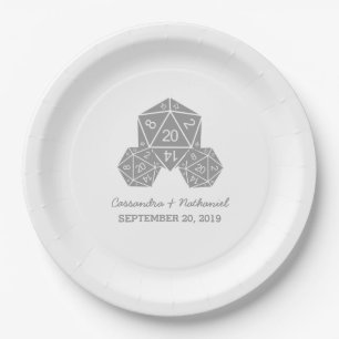 Gray D20 Dice Wedding Paper Plates