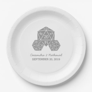 Gray D20 Dice Wedding Paper Plates