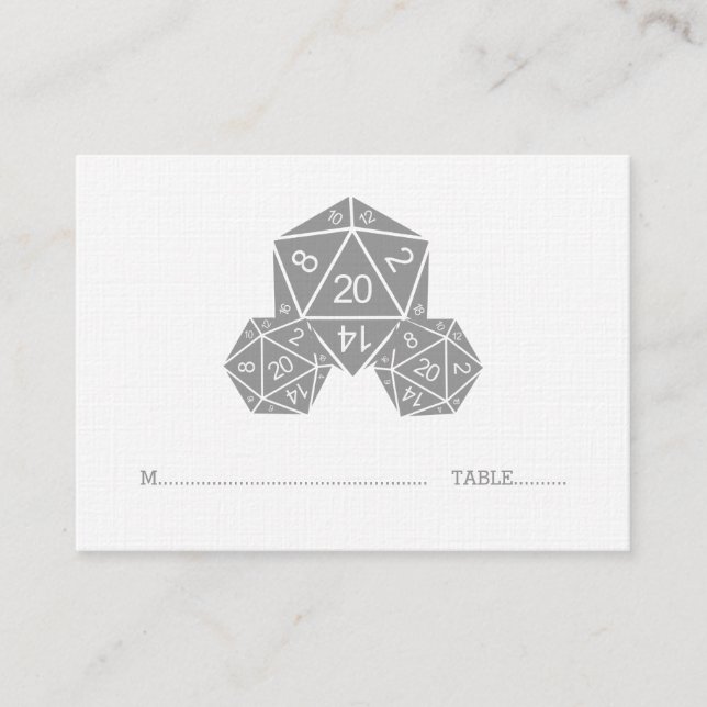 Gray D20 Dice Wedding Place Card (Front)