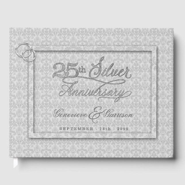 Gray Damask  25th SIlver Anniversary with Photo Guest Book (Front)