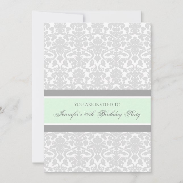 Gray Damask 40th Birthday Party Invitations (Front)
