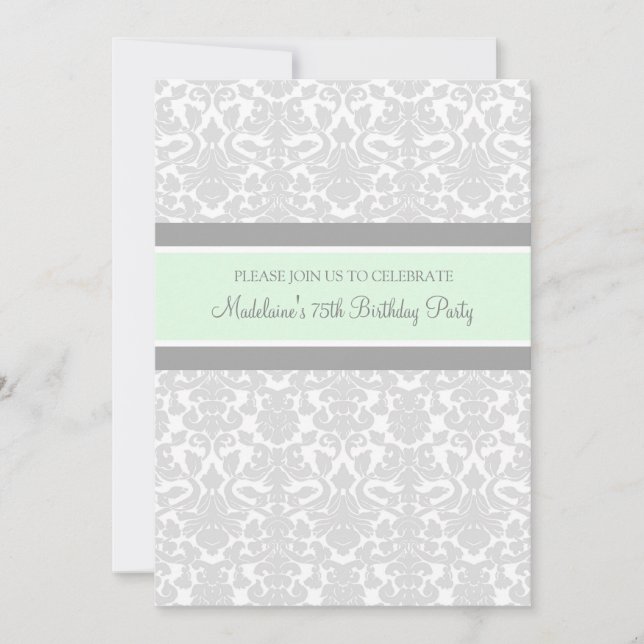 Gray Damask 75th Birthday Party Invitations (Front)