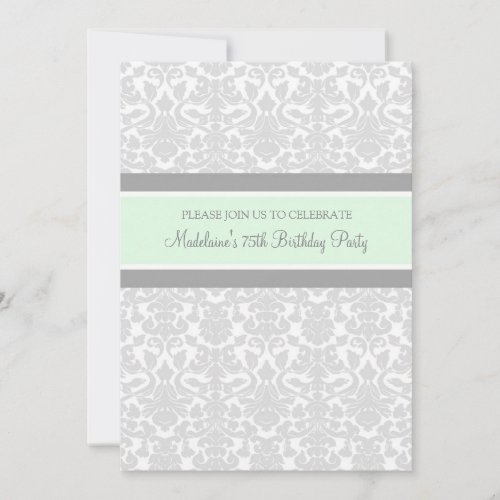 Gray Damask 75th Birthday Party Invitations