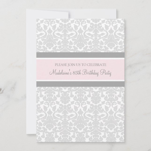Gray Damask 85th Birthday Party Invitations (Front)
