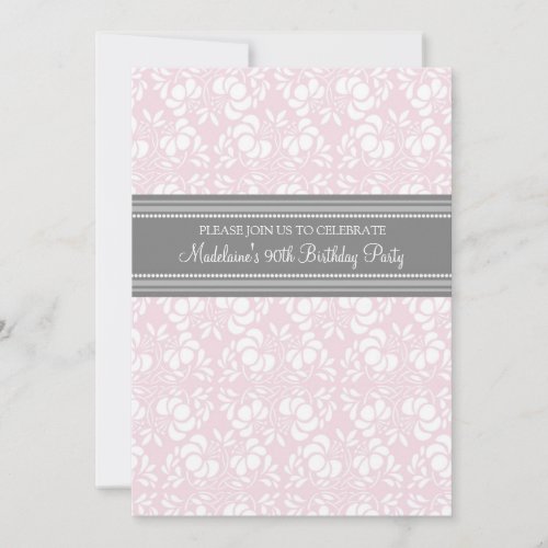 Gray Damask 90th Birthday Party Invitations