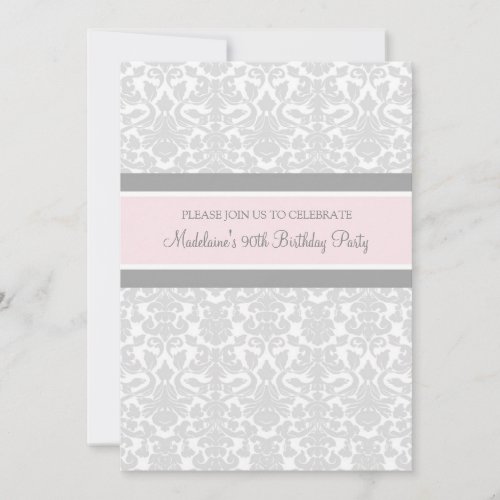 Gray Damask 90th Birthday Party Invitations