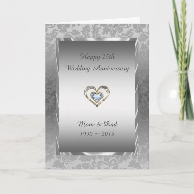 Gray Damask And Diamonds Heart Card (Front)