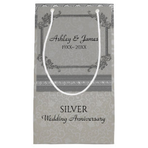 Gray Damask And Diamonds Small Gift Bag