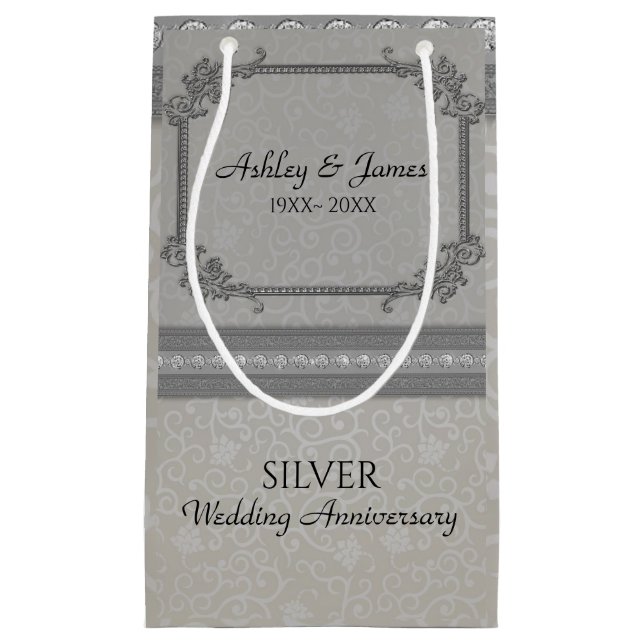 Gray Damask And Diamonds Small Gift Bag (Front)