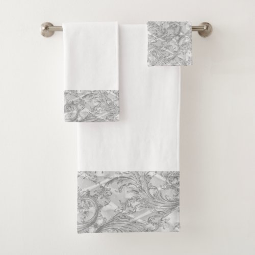 Gray Damask Bathroom Towel Set
