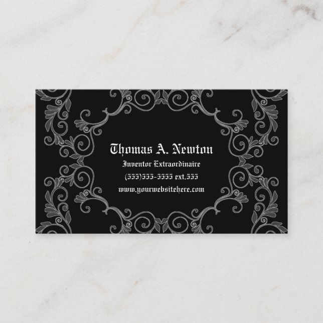 Gray Damask Calling Card Gothic Business Card (Front)