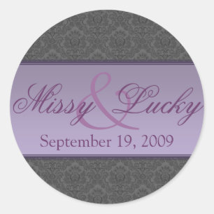 Gray Damask Couple Sticker/Seal Classic Round Sticker
