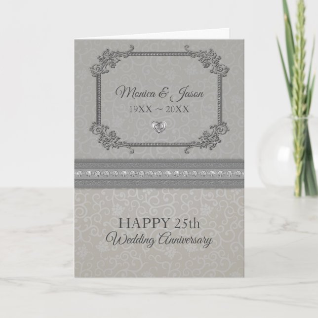 Gray Damask Floral Frame Card (Front)