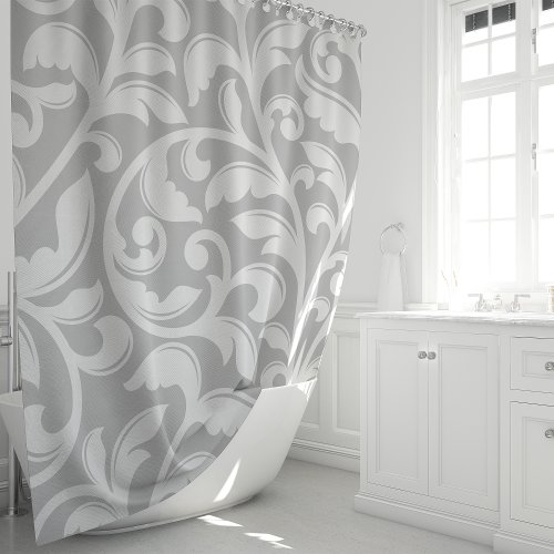 Gray Damask Floral Vine Shower Curtain