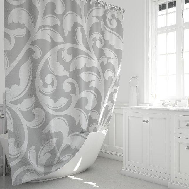 Gray Damask Floral  Vine Shower Curtain (Creator Uploaded)