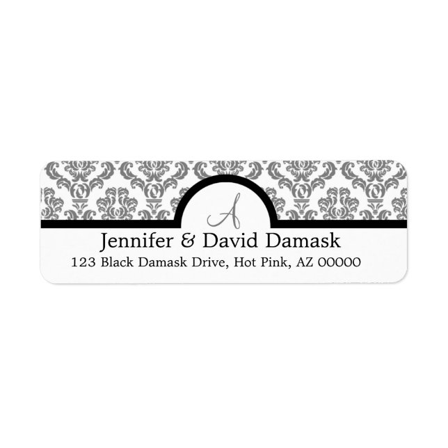Gray Damask Monogram Labels (Front)