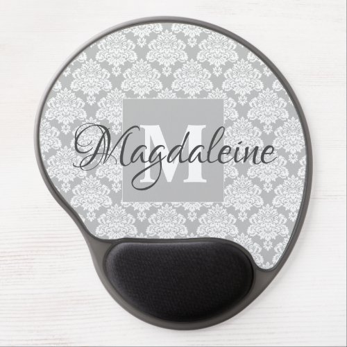 Gray Damask Monogram  Name Elegant Feminine Gel Mouse Pad