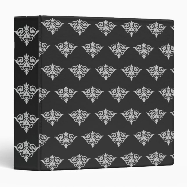 Gray damask on black 3 ring binder (Front/Spine)