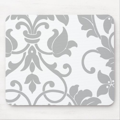 Gray Damask on White Mouse Pad