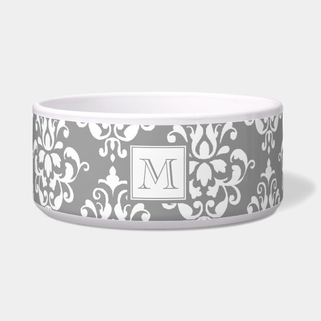 Gray Damask Pattern 1 with Monogram Bowl (Front)