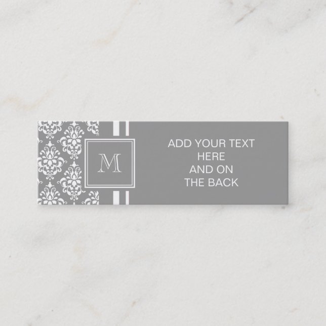 Gray Damask Pattern 1 with Monogram Mini Business Card (Front)