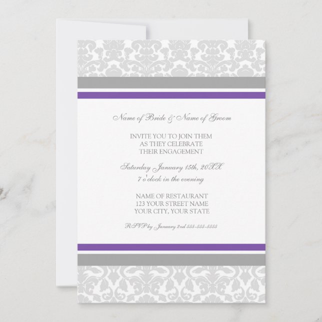 Gray Damask Photo Engagement Party Invitations (Front)
