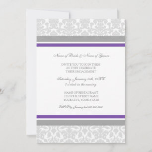 Gray Damask Photo Engagement Party Invitations