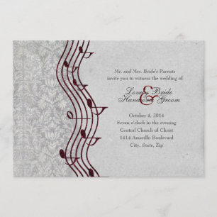 Gray Damask Red Music Elegant Wedding Invitation
