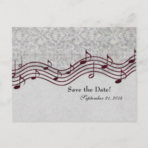 Gray Damask Red Music Save the Date Announcement Postcard