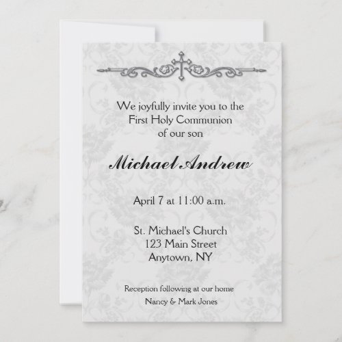 Gray Damask Religious Invitation