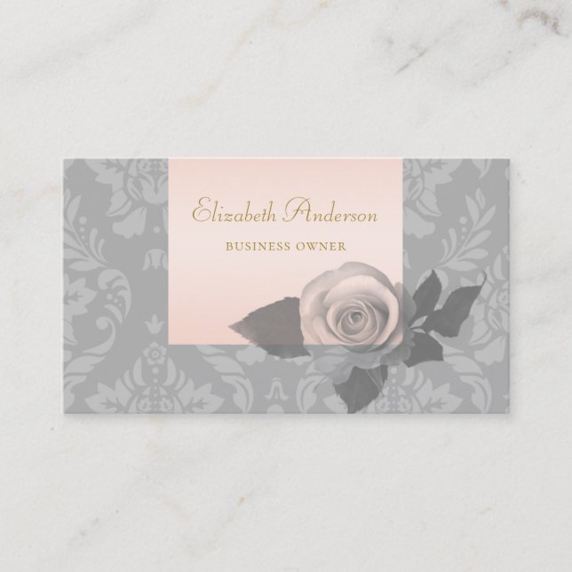 Gray Damask Rose Owner Business Card (Front)