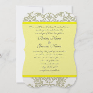 Gray Damask Swirls Bight Yellow Wedding Invitation