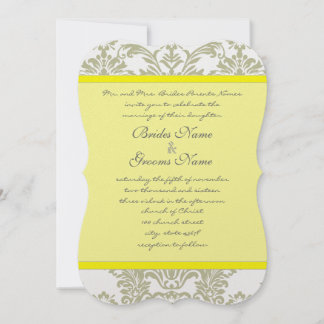 Gray Damask Swirls Bight Yellow Wedding Invitation
