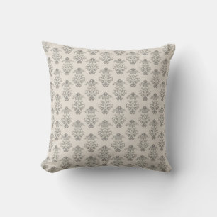 Gray Damask Vintage Rustic Print Throw Pillow