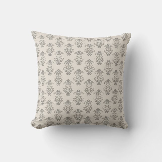 Gray Damask Vintage Rustic Print Throw Pillow (Front)