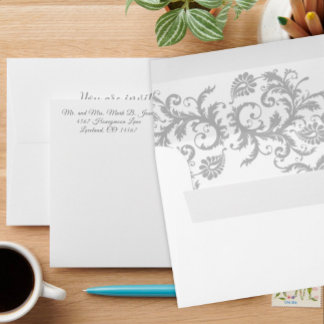Gray Damask Wedding Envelopes