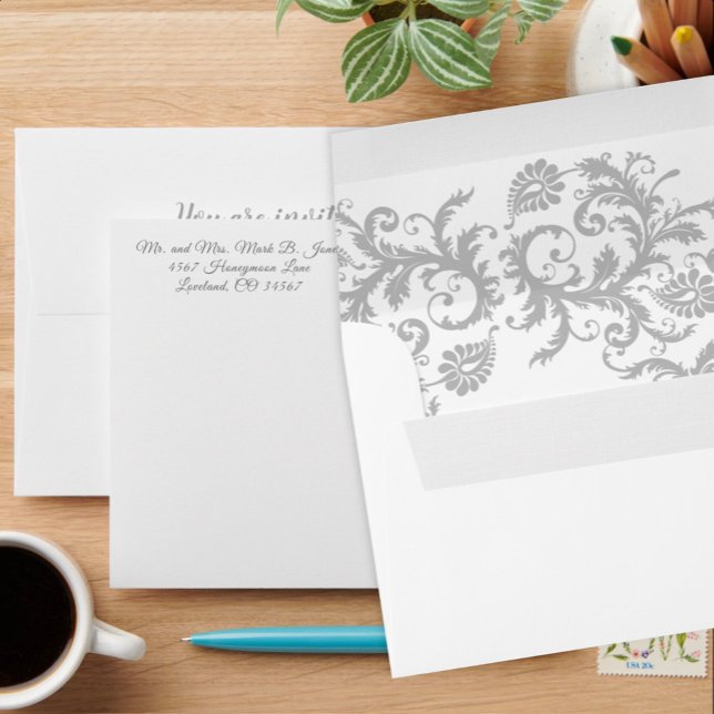 Gray Damask Wedding Envelopes (Creator Uploaded)