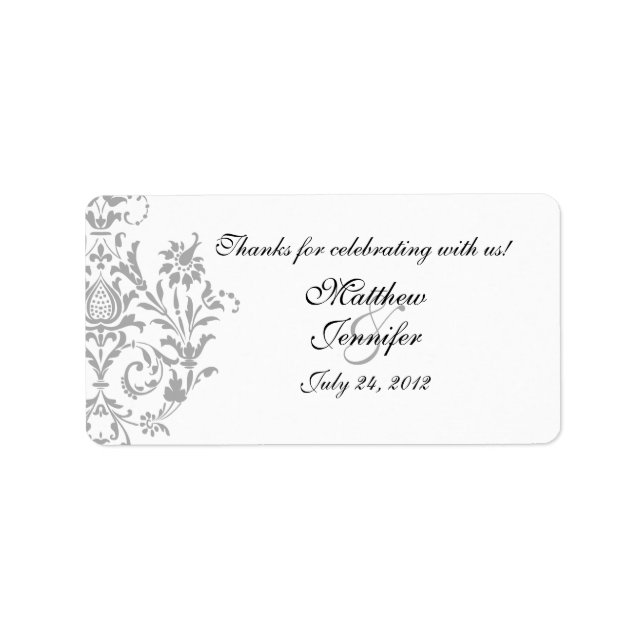 Gray Damask Wedding Favor Labels / Stickers (Front)