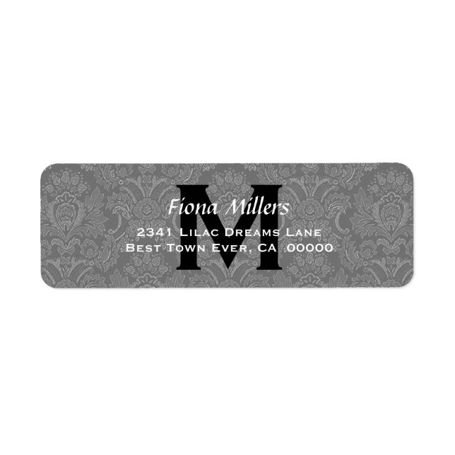 Gray Damask Wedding Monogram Address Label V11 (Front)