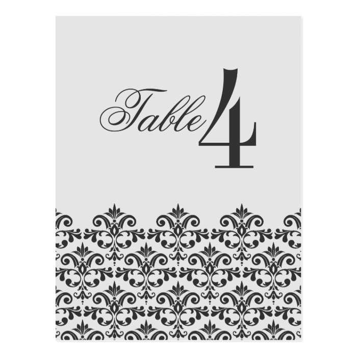 Gray Damask Wedding Table Number card Postcards