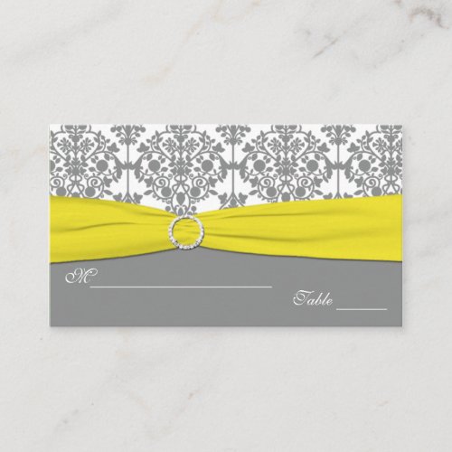 Gray Damask with Yellow Damask Placecards Business Card Template