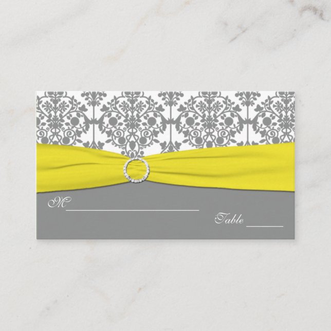 Gray Damask with Yellow Damask Placecards (Front)
