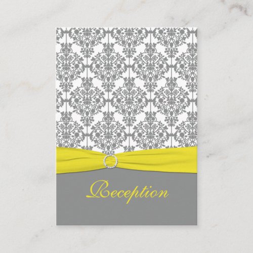 Gray Damask with Yellow Reception Card Business Card