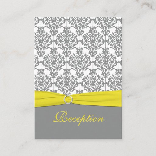 Customizable Gray Damask with Yellow Reception Card Business Card