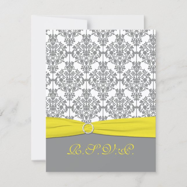 Gray Damask with Yellow RSVP Card (Front)