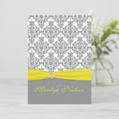 Gray Damask with Yellow Wedding Invitation (Standing Front)