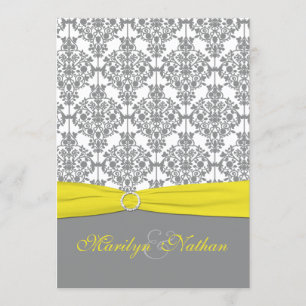 Gray Damask with Yellow Wedding Invitation