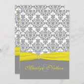 Gray Damask with Yellow Wedding Invitation (Front/Back)