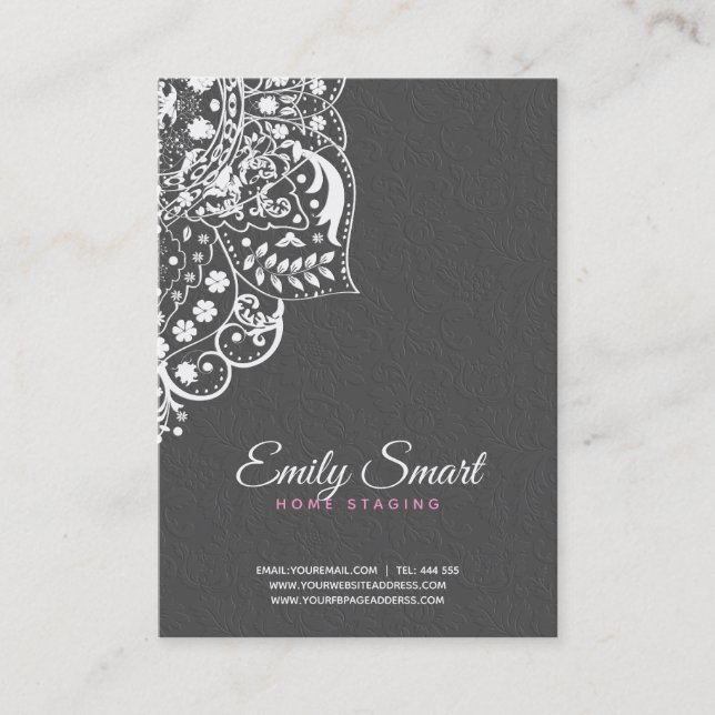 Gray Damasks White Vintage Lace-Appointment Card (Front)