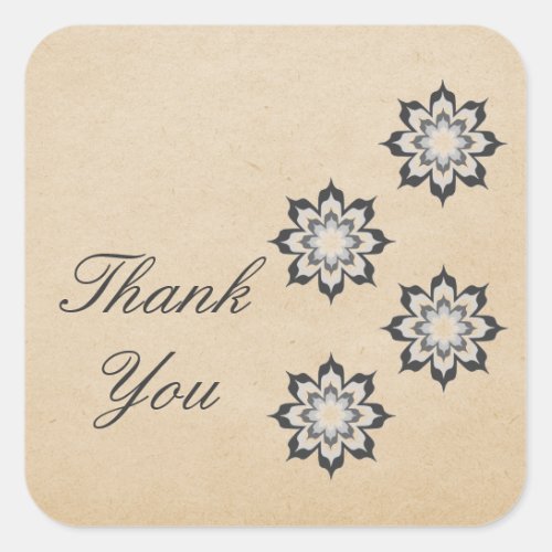 Gray Daring Floral Blooms Thank You Stickers